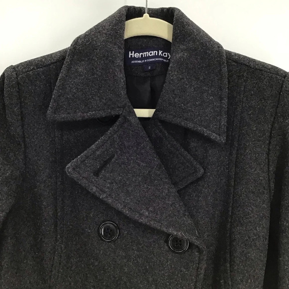 Herman Kay Women’s Wool Blend Pea Coat Double Breasted Grey Size Small - Picture 3 of 8